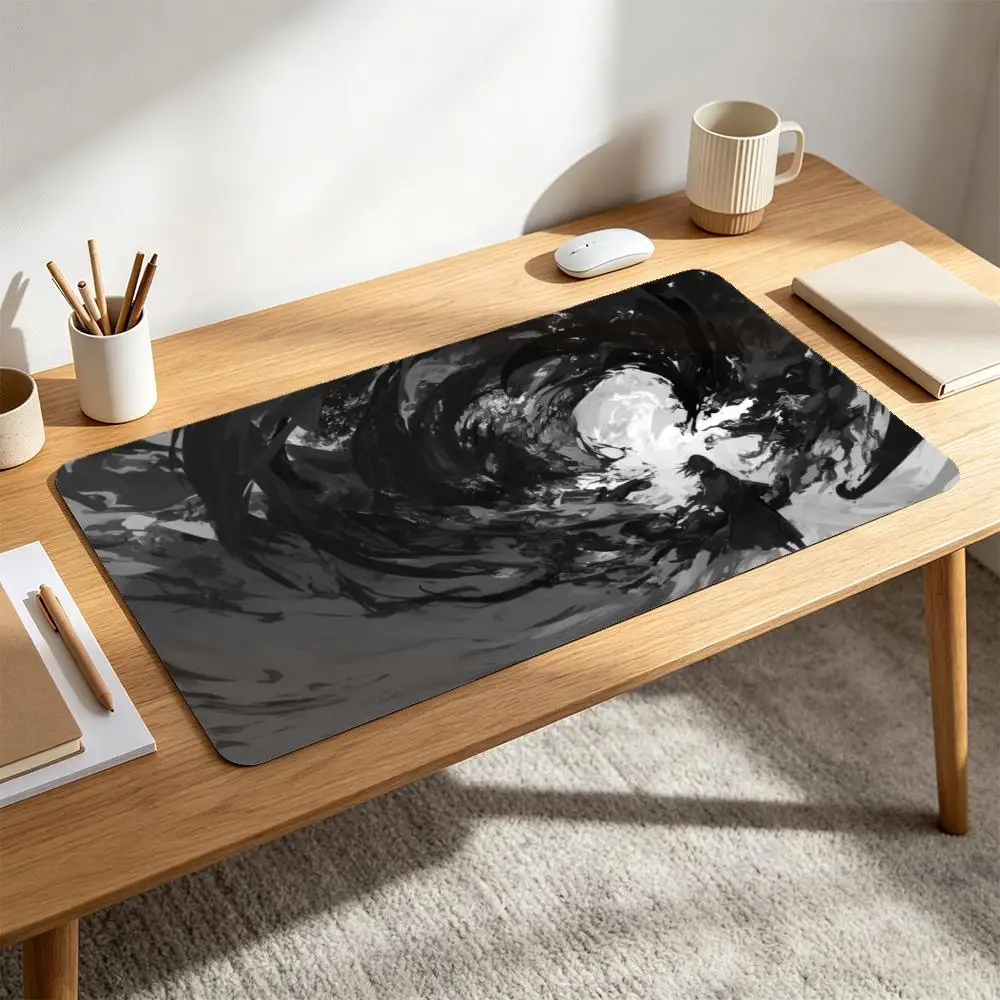 Black Ink Wash Vortex Anime Figure Gaming Mouse Pad Non-Slip Rubber Base Monochrome pc accessories tapis de souris