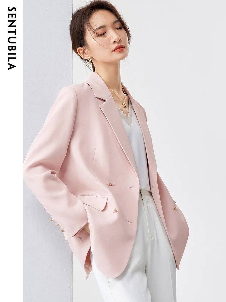 SENTUBILA Pink Blazer Jackets for Women Elegant Office Lady Suit Jacket Formal Notch Collar Loose Female Outerwear M41X54182X