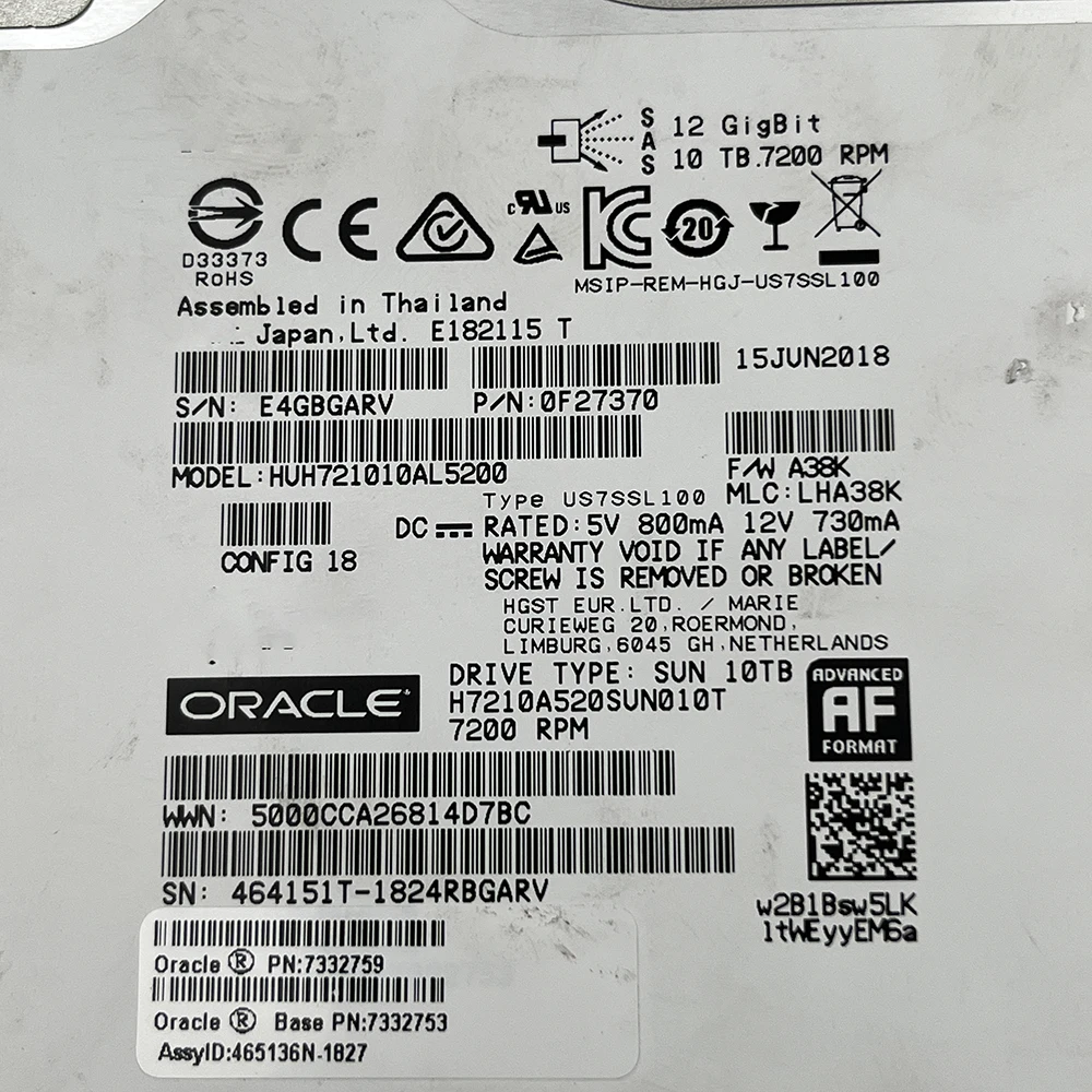 10TB For HGST Ultrastar 10T SAS 12G 7200RPM 256MB 12Gb/s 3.5" Hard Disk HUH721010AL5200