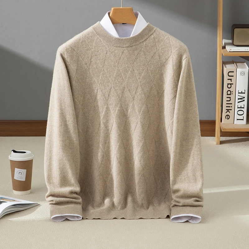 

Мужской пуловер из 100% кашемира, деловой повседневный вязаный свитер с круглым вырезом, 12 калибров, свободный джемпер, высококачественная уличная одежда, 285 г