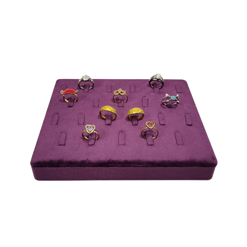 New Purple Velvet Beveled 22 Position Ring Ornaments Display Stand High-End Cloth Window Jewelry Display Props Ring Holder