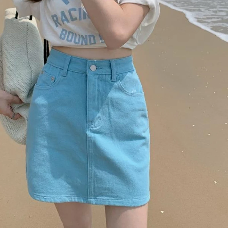 DAYIFUN-Falda vaquera azul para mujer, faldas acampanadas versátiles de cintura alta de estilo coreano, novedad de verano 2025, pantalones de moda para mujer