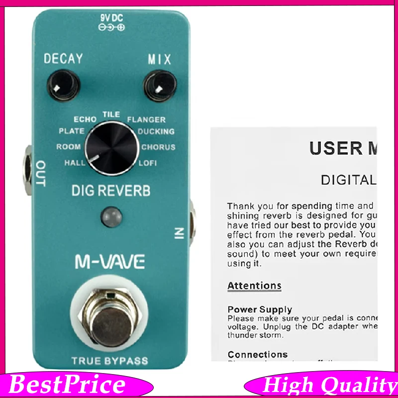 

M-VAVE Reverb Guitar Effect Pedal 9 Reverb Types Decay & Mix Control True Bypass Full Metal Shell Guitar Accessories