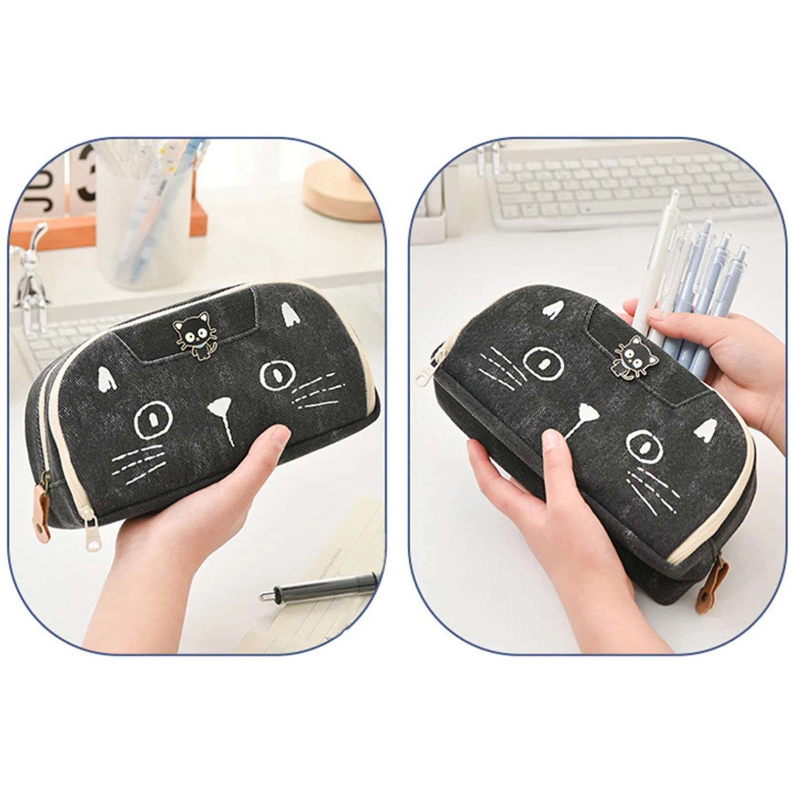 Large Capacity Pencil Case With Compartment Cute Cat Pencil Bag Stationery Storage Pen Box School Student Supplies