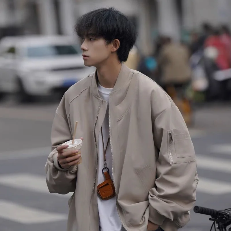 Men Bomber Jacket Zipper Military Windbreaker Zipper Baseball Varsity Jacket Spring Autumn Men's Clothing Vintage Coat Loose