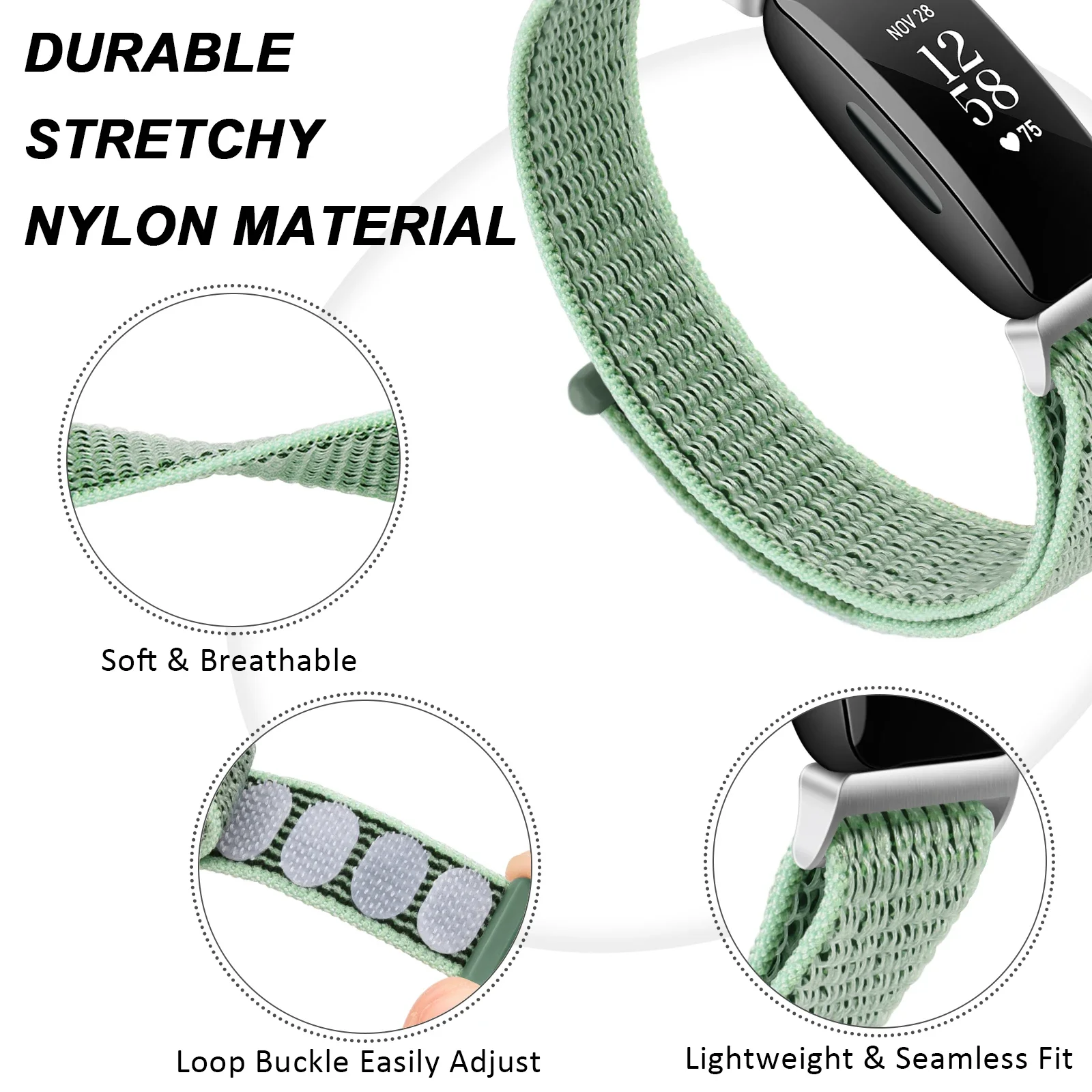 Nylon Solo Loop Strap for Fitbit Inspire 2 1 inspire Hr Band Adjustable Bracelet Watchband for Fitbit ACE 3/ACE 2 Watch Strap