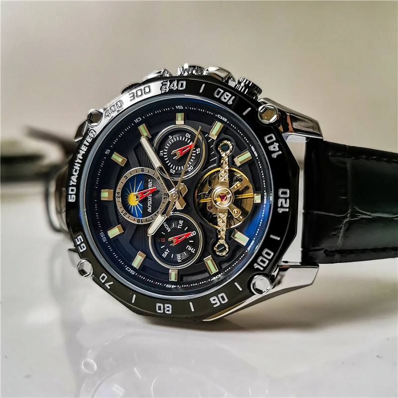 New Cool and High-Quality Automatic Mechanical Cut Out Watch for Men - Waterproof, Luminous, Calendar, Multi-Functional Gift Choice, Gift for His Best, No Battery Required