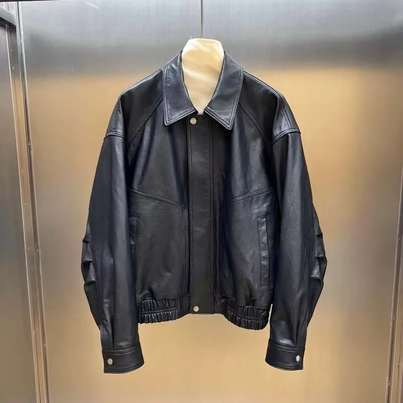 Naturalna kurtka damska z prawdziwej owczej skóry, płaszcz jesienno-zimowy, krótki, zamszowa skóra, kołnierz wykładany, odzież wysokiej jakości.