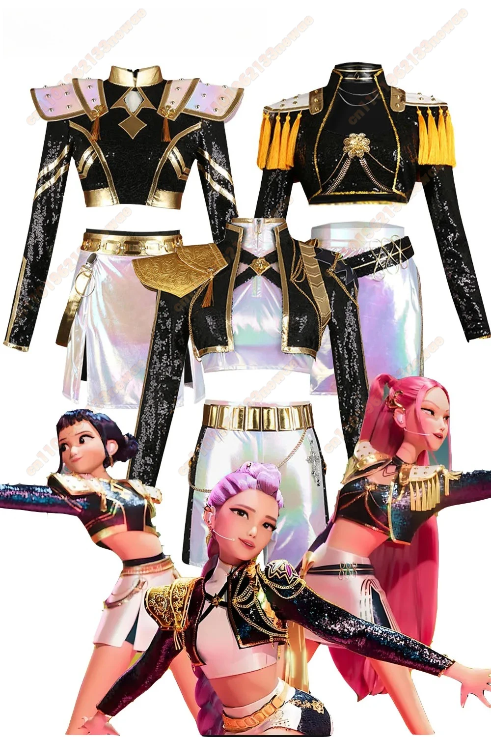 أزياء الهالوين رومي زوي ميرا KPop شيطان كوس الصيادين التأثيرية ملابس مسرح الأغنية للنساء والفتيات مجموعة فستان الحفلات التنكرية