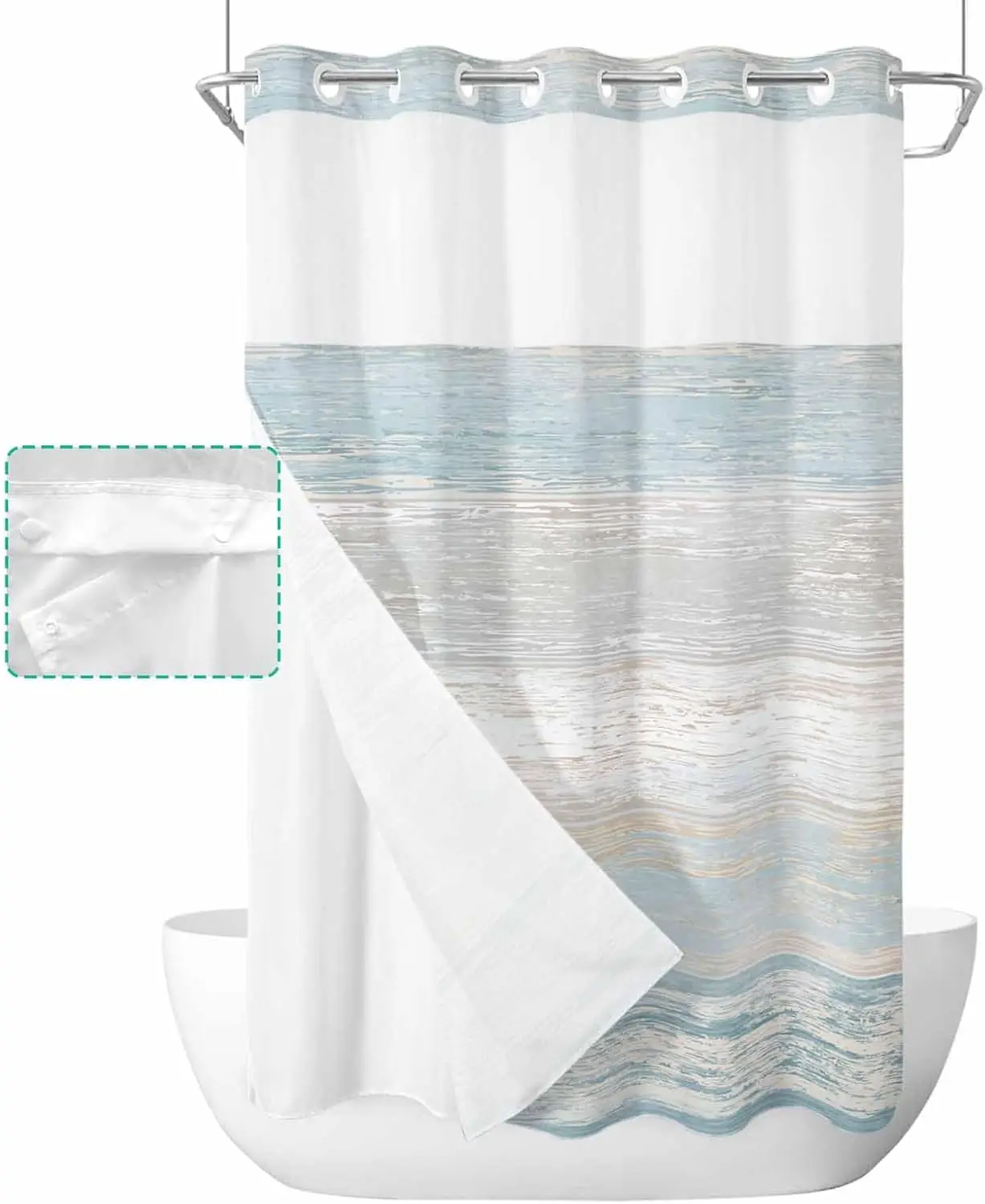 

No Hook Shower Curtains, Aqua Blue Brown Ombre Stall Bathroom Curtain with S