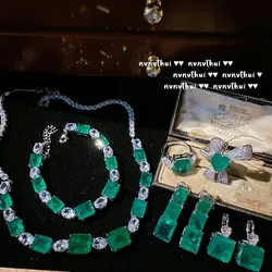 2023 New Luxury 925 Sterling Silver Tourmaline Emerald Gemstone Jewelry Set Women Vintage Wedding Engagement Bridal Accessories