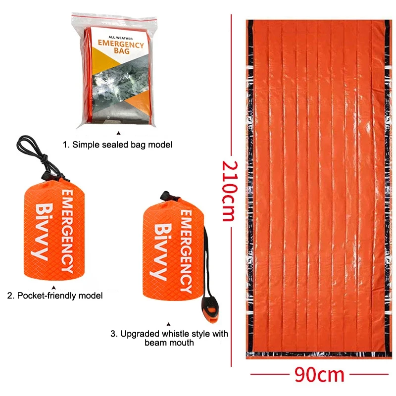 Outdoor-Notfall-Überlebensschlafsack, Thermodecke, Mylar, wasserdicht, wiederverwendbarer Sack, tragbare Camping- und Wander-Notfallausrüstung – Detail 4