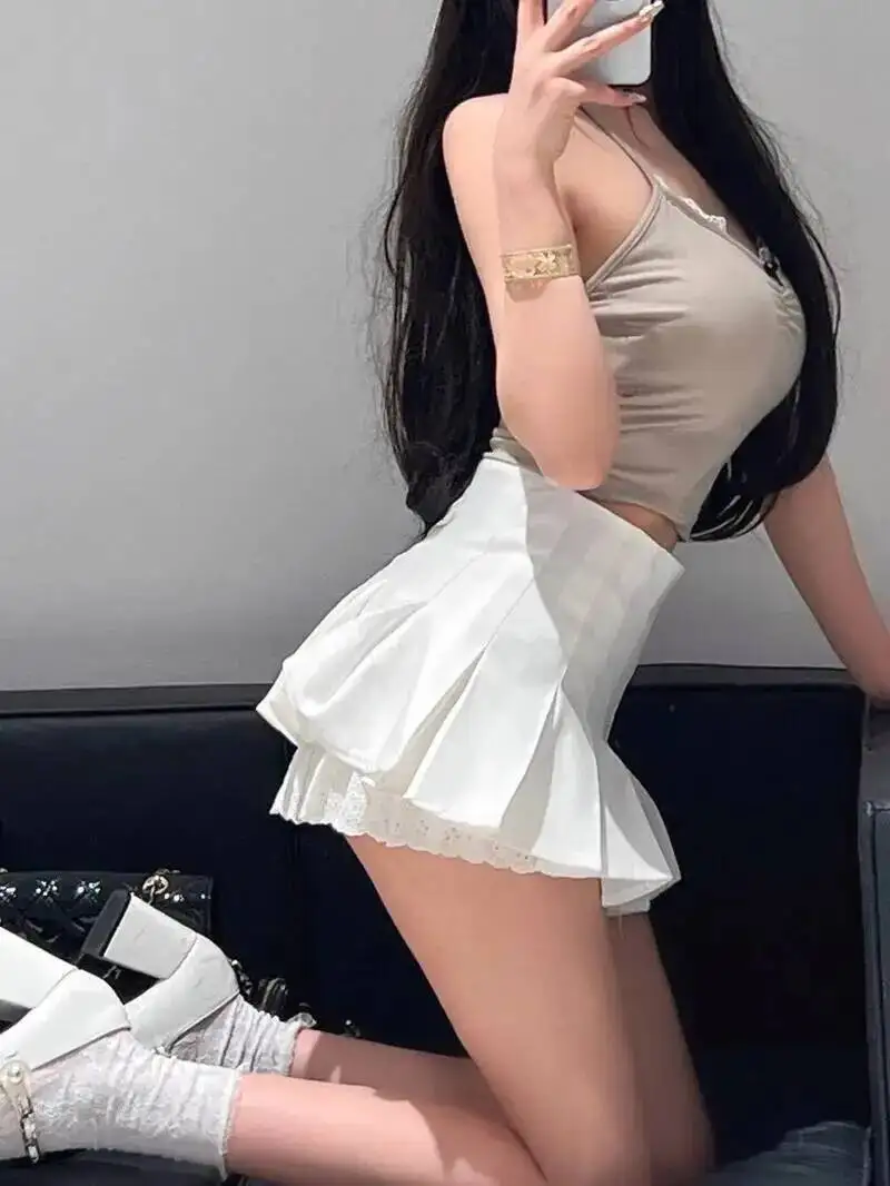 Gonna a pieghe stile balletto americano Piccante donna a vita alta Petite gonna mezza lunghezza Moda elegante JK Gonne moda 4LIC