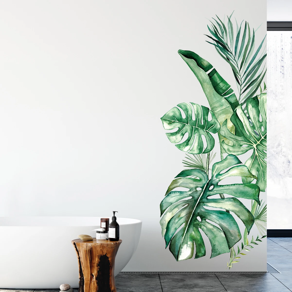 Realistic Tropical Green Turtle Back Leaf Wall Stickers for Living Room Bedroom Bathroom Decoration Wall Decals