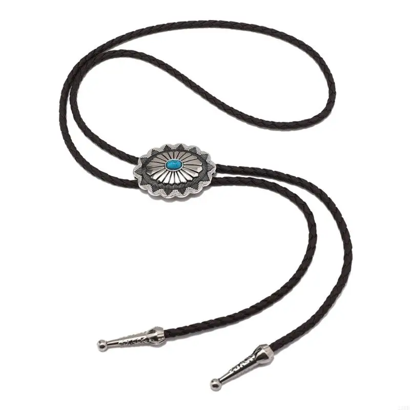 23GE Bolo Tie for Men Western Cowboy Necktie with Carved Turquoise Buckle Gentleman Formal Meeting Costume Accessories