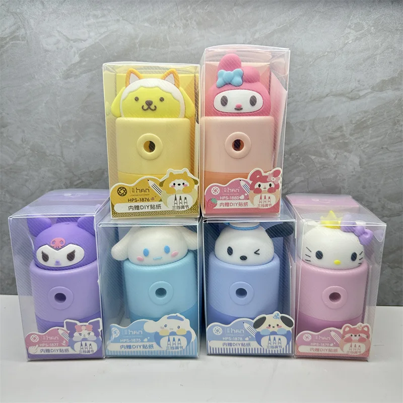 Sanrio Pencil Sharpener Mymelody Kuromi Cinnamoroll Pochacco Pom Purin Mechanical Pencil Sharpener Hand Crank Pencil Knife Tools