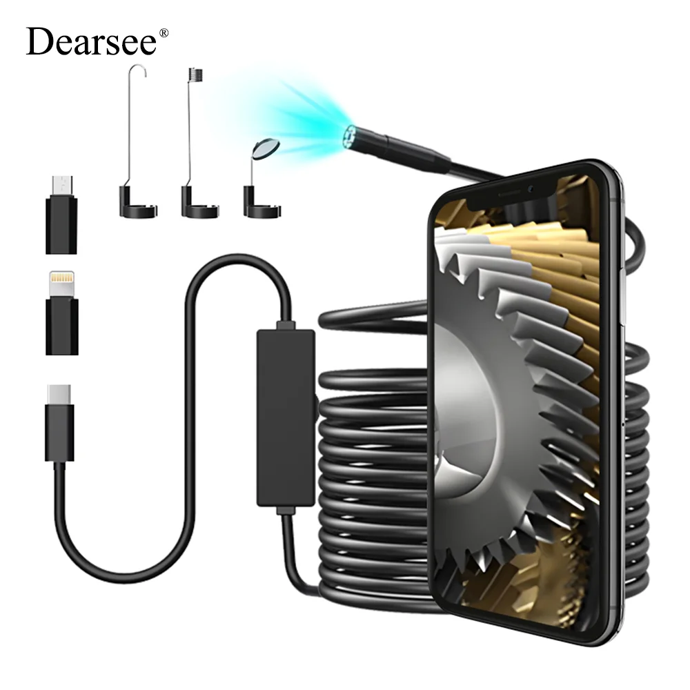 

Dearsee 3in1 Inspection camera endoscope 1920P HD Sewer Borescope Camera 8mm 8 LED Industry Mini Camera for Android/iPhone iOS