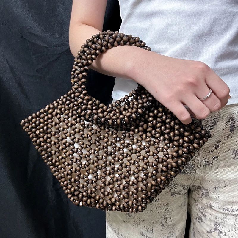 Winter New Arrival Niche Handmade Beaded Woven Bags: European and American Retro High-End Handbag with Handles (Vegetable Basket