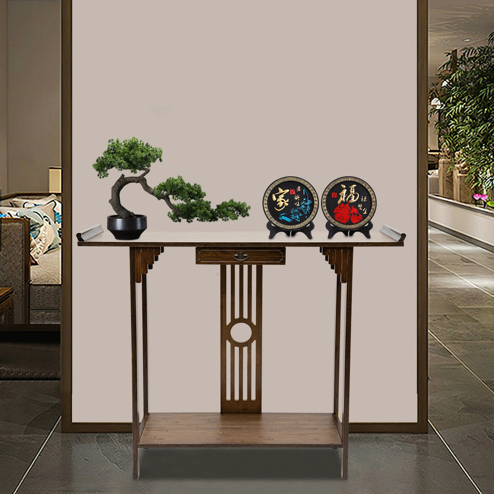 

2 Tiers Wall Mounted Sofa Table and Bamboo Entrance Table Suitable for Storing Various Miscellaneous Items