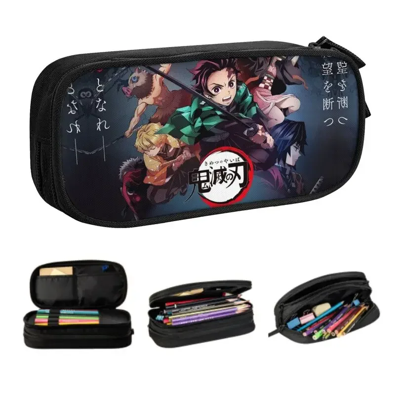 Custom  Cute Demon Slayer Kimetsu No Yaiba Pencil Cases for Girls Boys Large Capacity Anime Manga Pencil Bag School Accessories