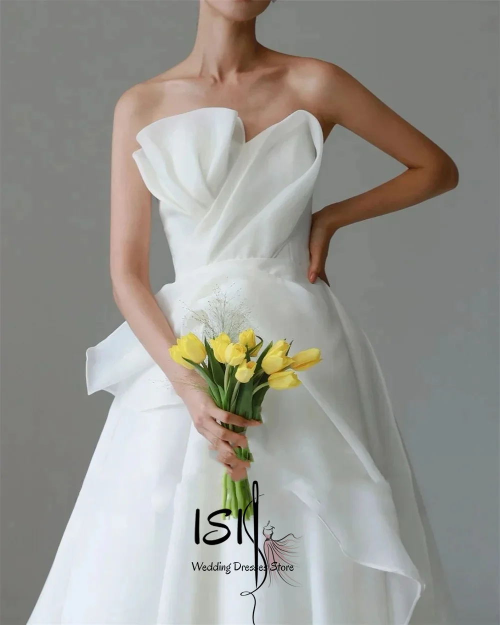 

ISI Strapless Silk Organza A-Line Wedding Dresses Korea Photo shoot Draped Floor Length Bridal Gowns New 웨딩드레스 ﻿