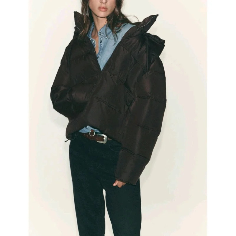 

Новое поступление осени Thiened ort Cotton Jaet с высоким воротником и длинным светом, женская верхняя одежда с капюшоном на молнии, цвет