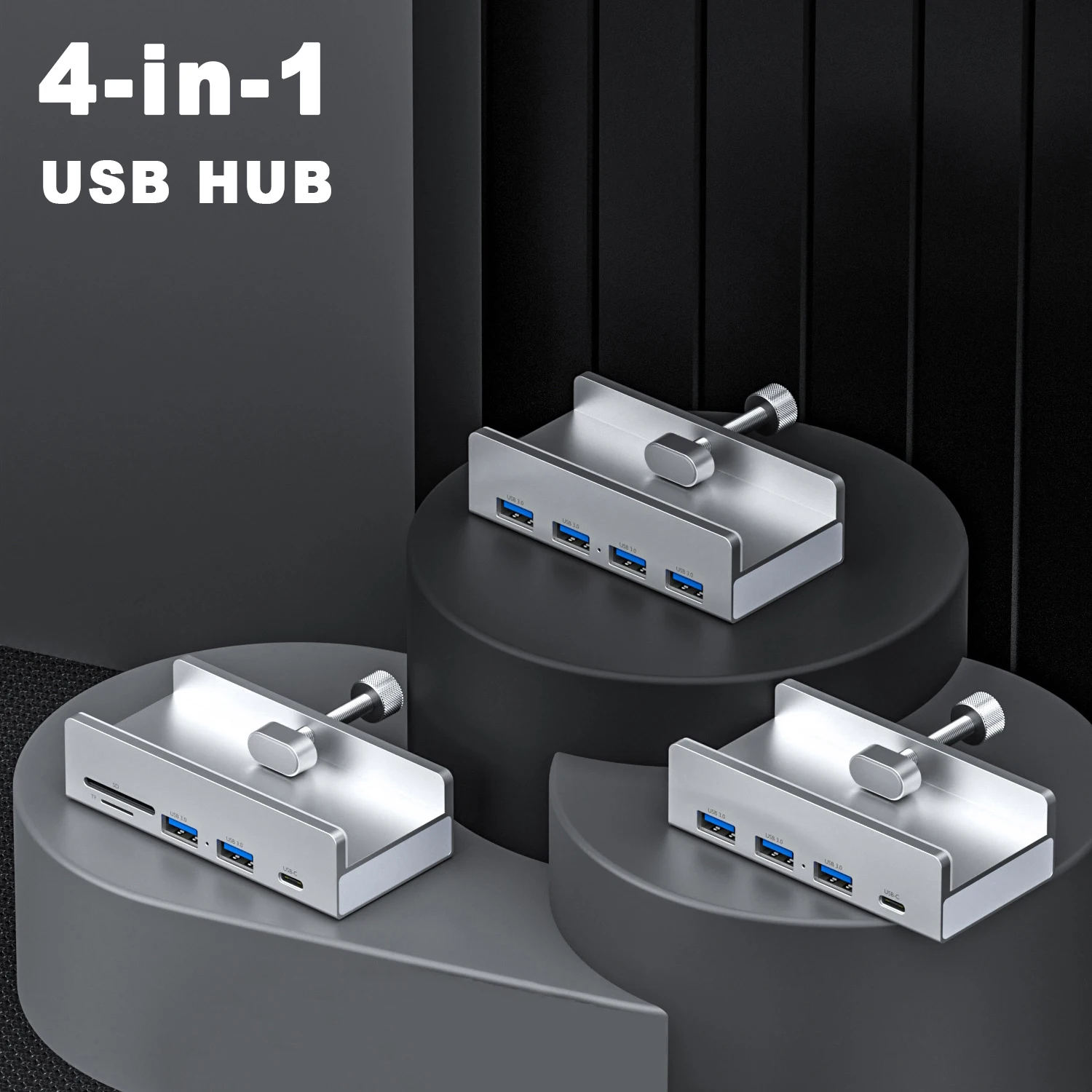 Aluminum Alloy USB 3.0 Clip Hub 4 USB Docking Station 5GB/s Data Transmission Splitter SD TF Card Reader for Laptop Accessories