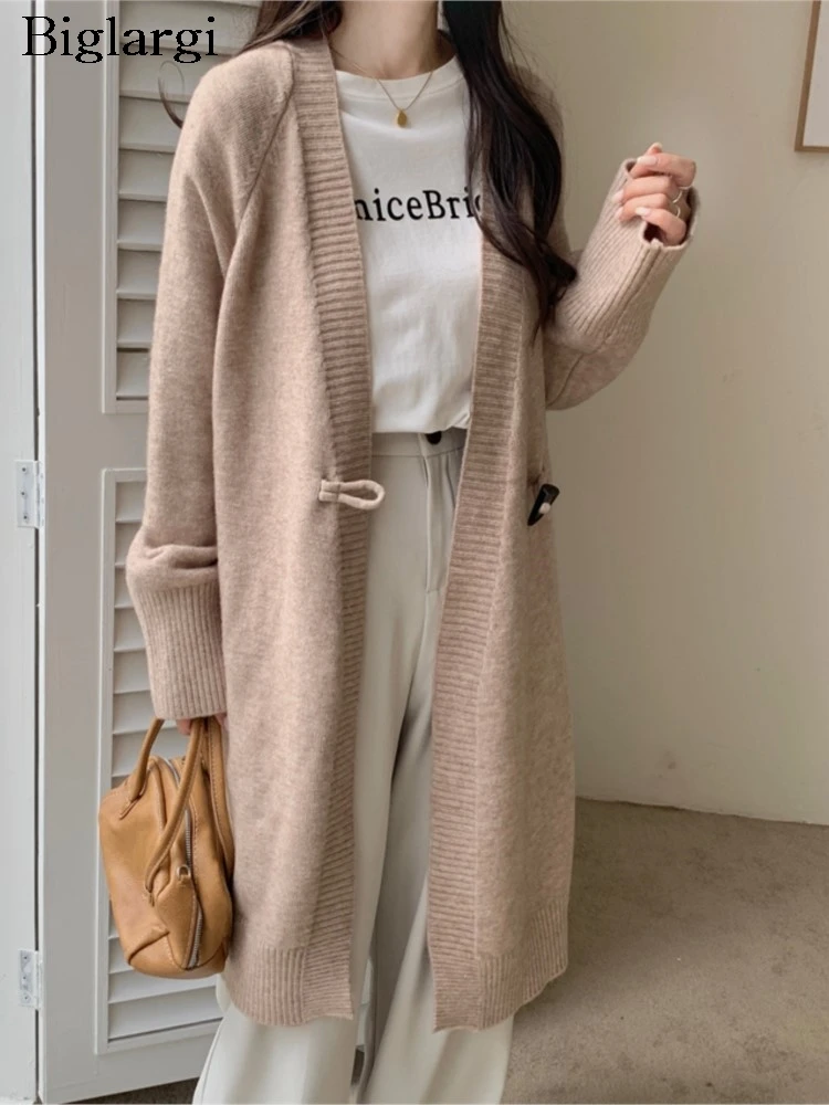 Knitted Autumn Pink Long Cardigan Women Loose Pleated Korean Style Ladies Cardigans Fashion Long Sleeve Woman Sweater Coats