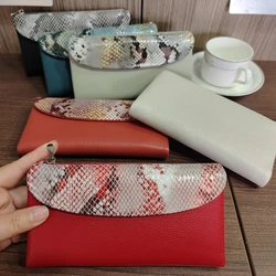 10 Colors Python Pattern Genuine Cow Leather Long Wallet Women Soft Genuine Cowhide Money Bag Cash Pocket Fashion Purse For Lady