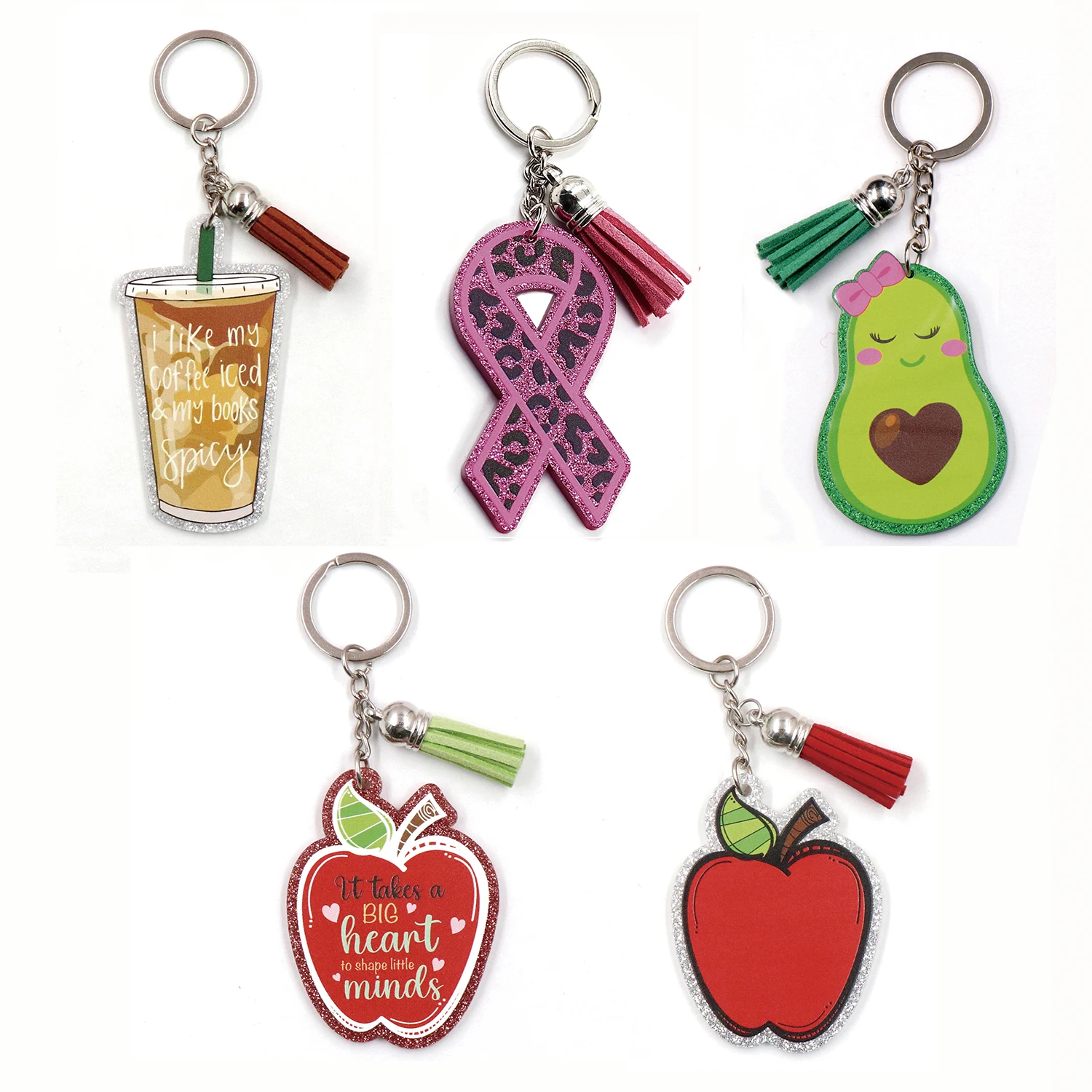 القهوة المثلجة كتاب عاشق العصرية هدية عيد المعلم الشريط الوعي بريق التفاح سلسلة مفاتيح مصنوعة من الأكريليك مع شرابة