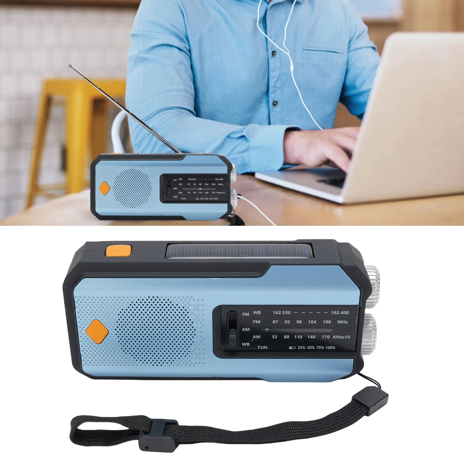 

Hand Crank Radio Type C Charging Extendable Antenna LED Flashlight AM FM WB ABS Housing Outdoor Radio for Daily Life Emergency