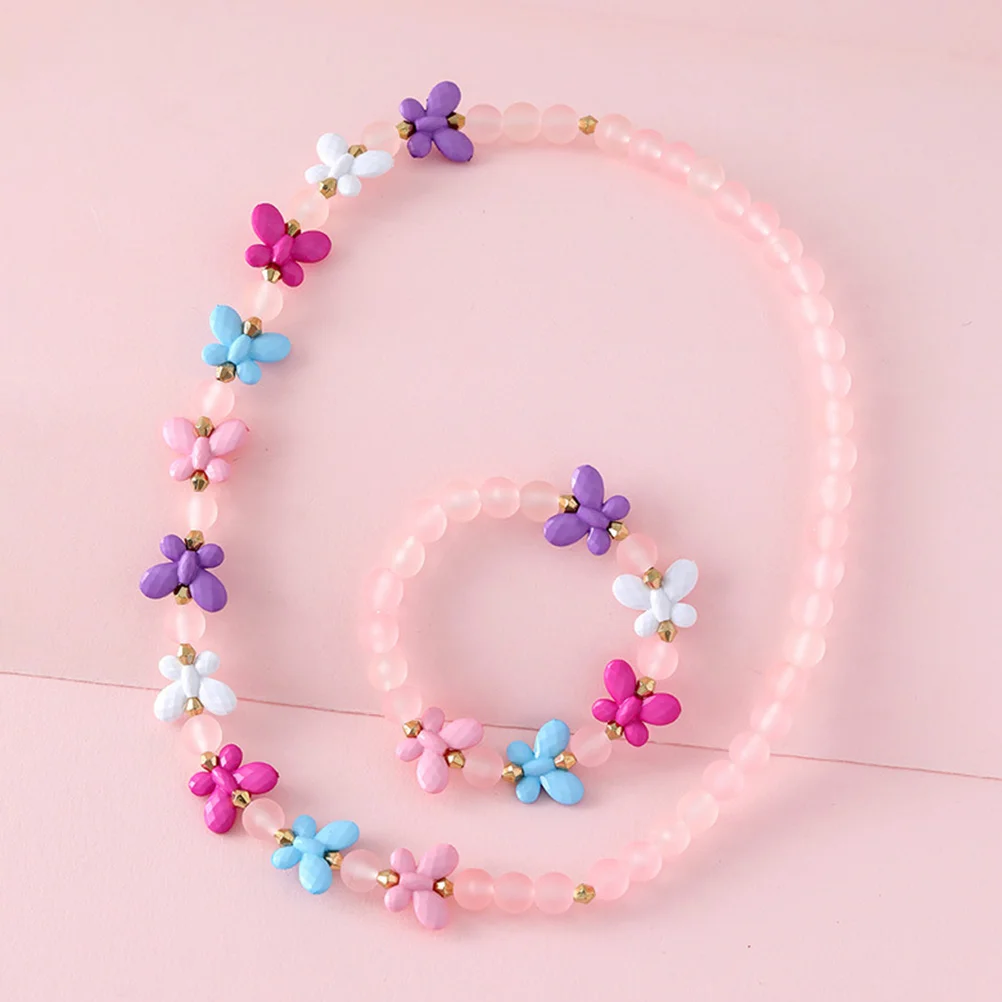 

2 Sets Beaded Necklace Bracelet Butterfly Jewelry Kids Girls for Toddler Costume Children Resin
