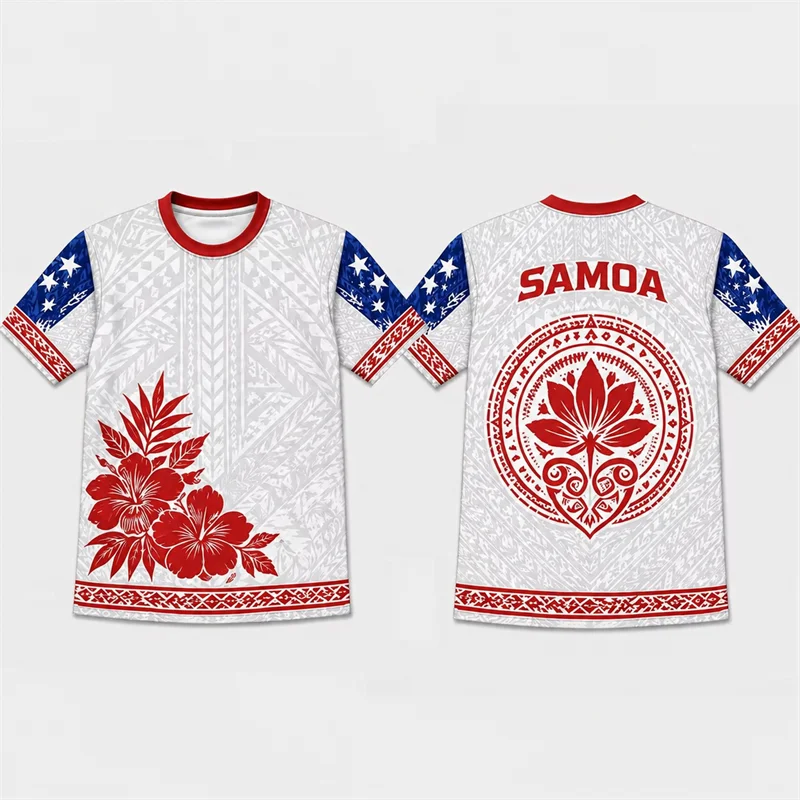 Samoa Tribal Style T Shirts For Men Fashion Polynesian Traditional Tattoo Pattern T-shirts Loose Breathable Sports Jersey