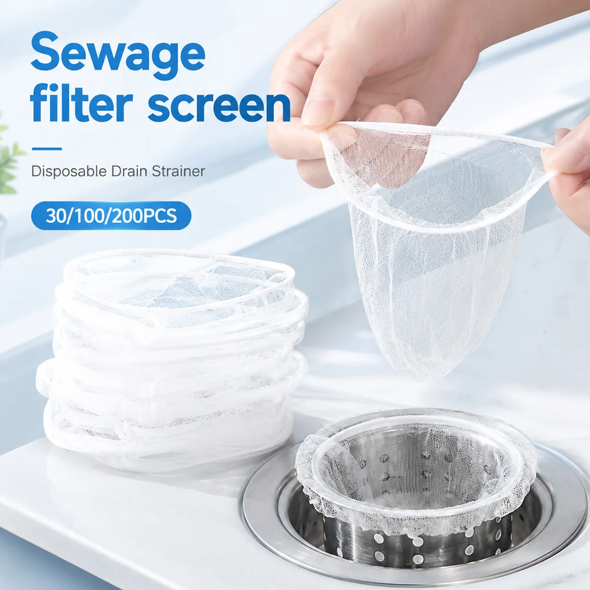 Disposable Sink Drain Filter Bags Fine Mesh Kitchen Strainer Net for Food Scraps Hair Catcher Easy Clean Daily Use 30/100/200PCS
