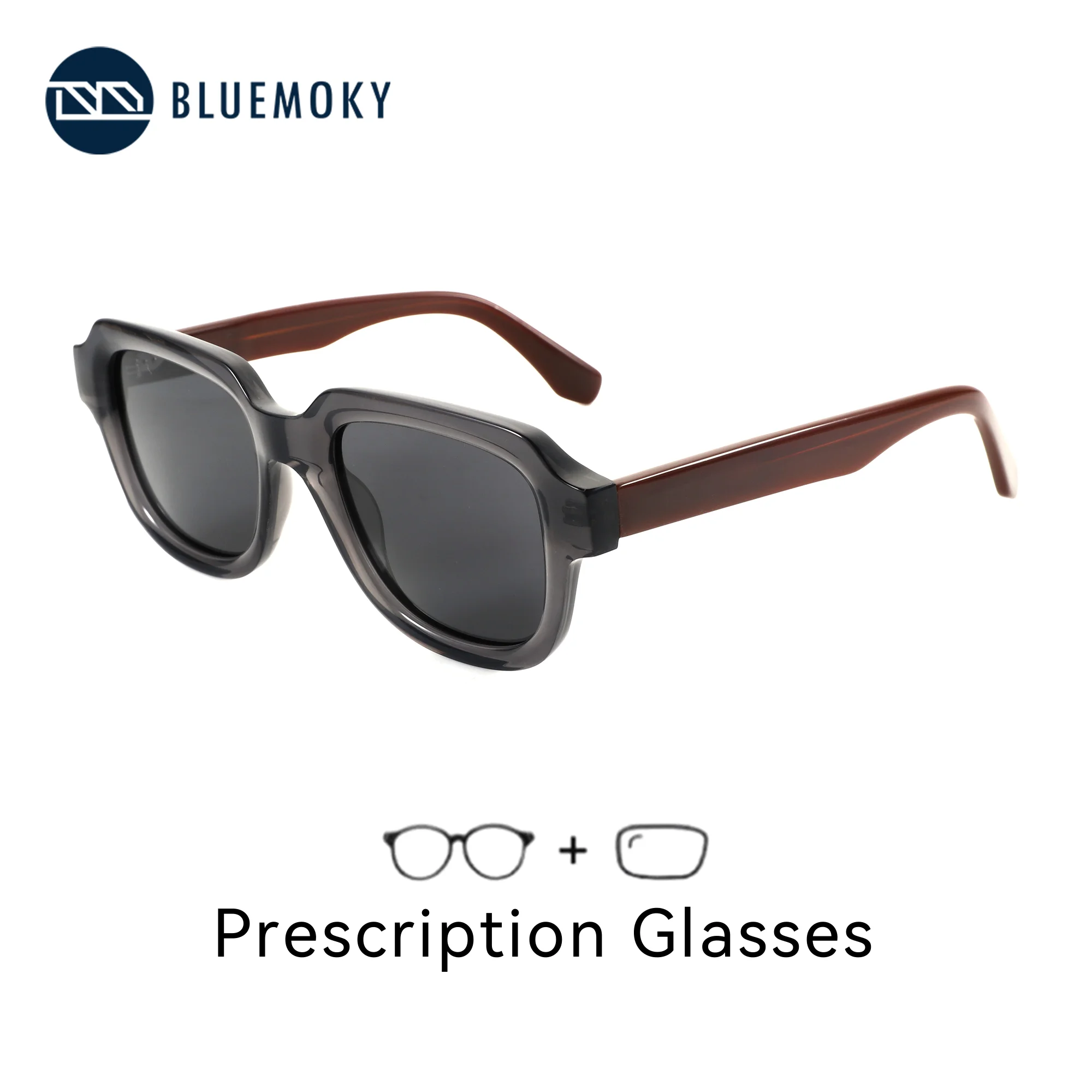 BLUEMOKY L Size Acetate Square Prescription Sunglasses For Men Polarized UV400 Progressive Multifocal Optical Sun Glasses