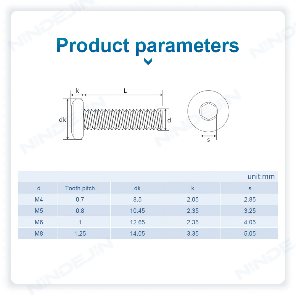 NINDEJIN 2-50pcs Flat Head Hex Socket Furniture Screw Stainless Steel M2 M2.5 M3 M4 M5 M6 M8 M10 Connector Screws for Furniture