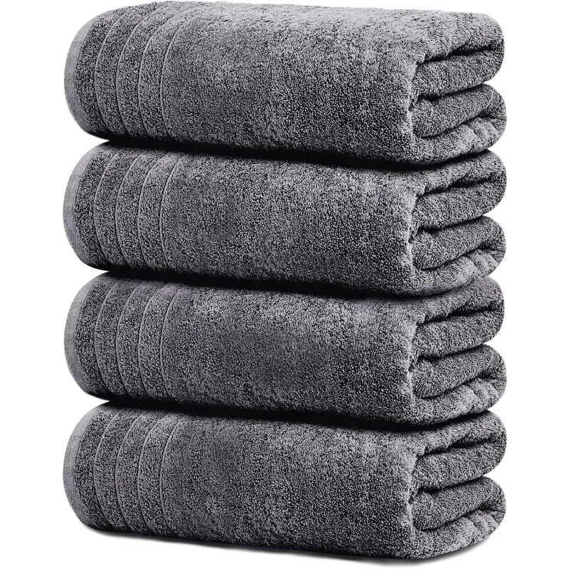 Pack of 4 Extra Large Bath Towels 30 x 60 Inches, 100% Cotton, Larger & Lighter Weight, Quicker to Dry, Super Soft and Absorbent