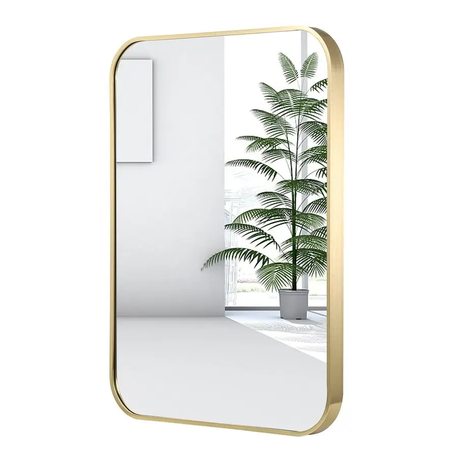 

Inch Gold Bathroom Mirror, Brushed Gold Metal Framed Rectangular Mirror with Rounded Corner, Wall Mounted Vanity Mirror for Bedr