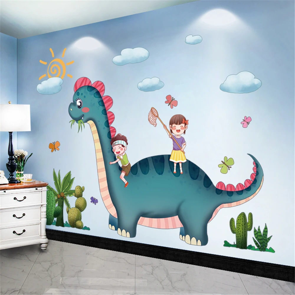 ctstom Cartoon animal dinosaur wallpapers for children's room wall painting bedroom wall home decoration layout 3D wall stickers