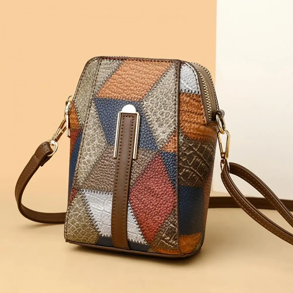 Lady Commute Shoulder Bag Geometric Patchwork Colorblock Women's Shoulder Bag Vintage Style Double Layers Detachable for Commute