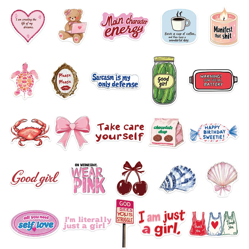 

10/50PCS Cartoon Cute Pink Inspirational Girl Sticker Aesthetic Graffiti Decal Toy Creative DIY Water Cup Stationery Box Diary