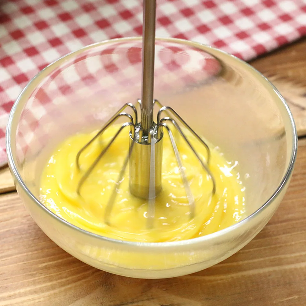1PC Semi-automatic Egg Beater Stainless Steel Rotation Handheld Push Spin Egg Blender Mixer Kitchen Cooking Tool