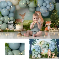 Forest Meadow Backgrounds Cake Smash Kids Adult Photography Props Child Baby Decors Balloon Arch Wild Animal Photo Backdrops