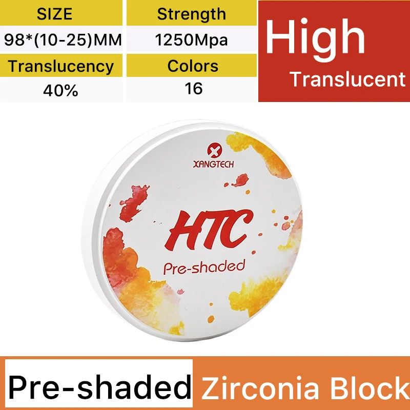 XANGTECH High Translucent Preshaded Zirconia Discs 16 Colors Strength 1250Mpa For Dental