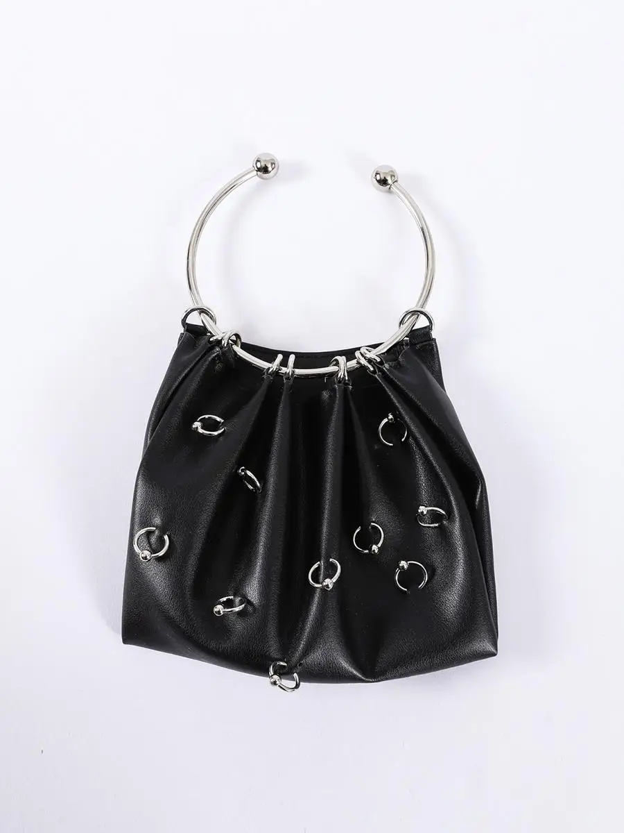 2024 Light Luxury And Fashionable Metal Ring Handle Bucket Shaped Women Bag Fashionable And Personalized Niche Handbag For Women