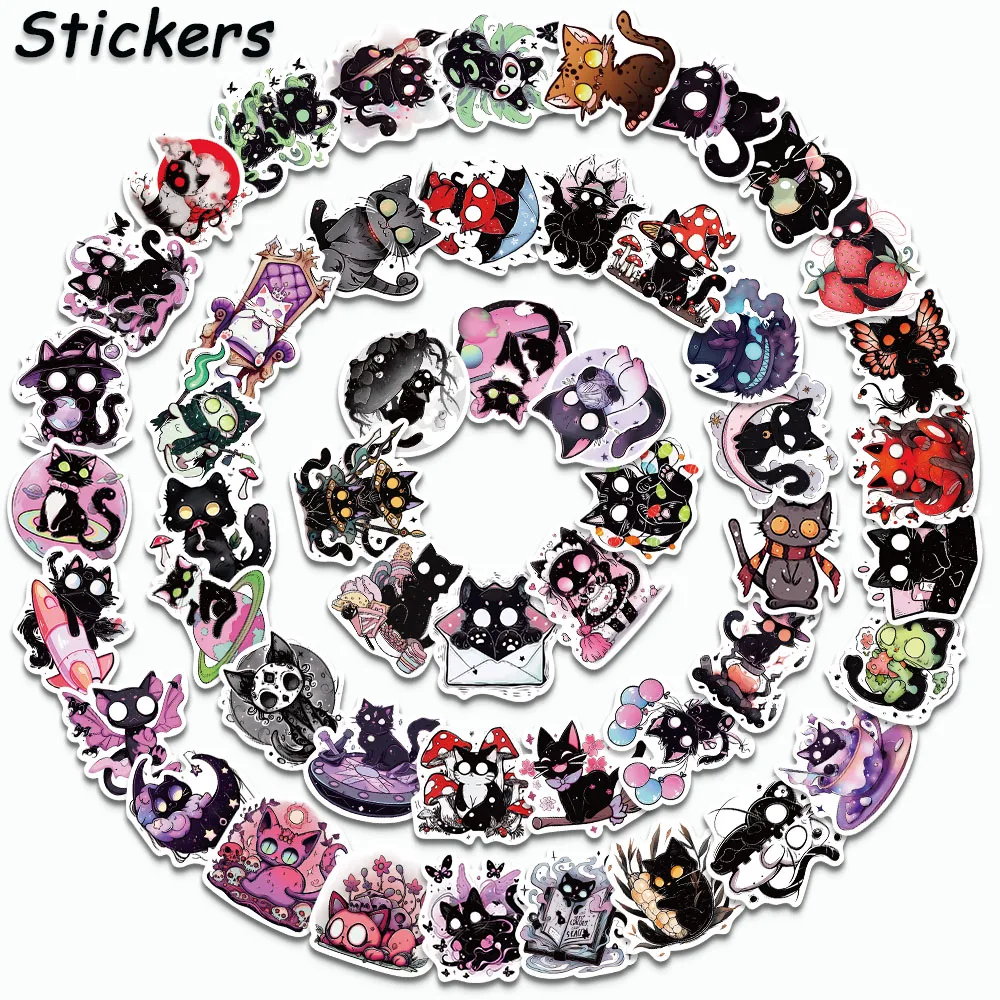 50PCS Terrifying and Supernatural Kitten Stickers Cartoon Aesthetic Decals Decorative Scrapbook Funny Gift Phone Luggage Sticker