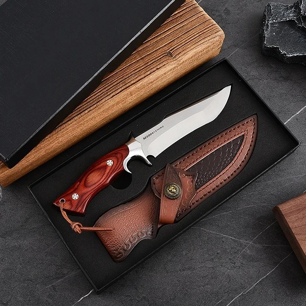 

M390 Лезвие с деревянной ручкой, тактический нож Edc, боевые ножи для самообороны, охотничий инструмент, нож для выживания в кемпинге с кожаными ножнами