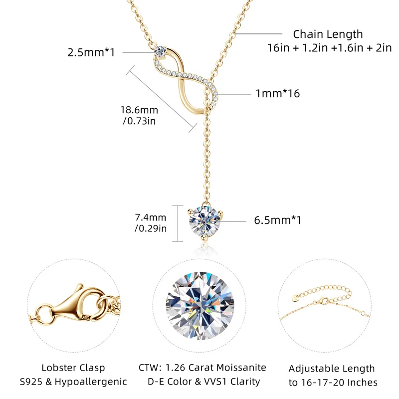 OXTAO 100% 925 Sterling Silver Infinity Love Moissanite Pendant Necklace Forever Love Neck Chain for Women Gift Fine Jewelry