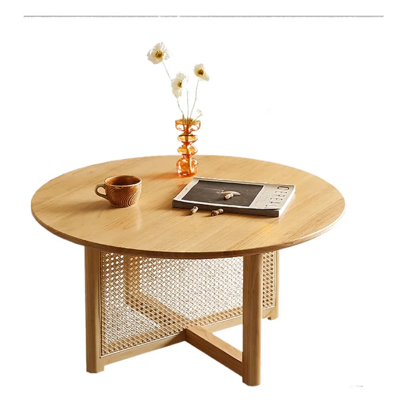 

solid wood rattan coffee table wabi-sabi living room side log bed and breakfast hotel small apartment balcony low table