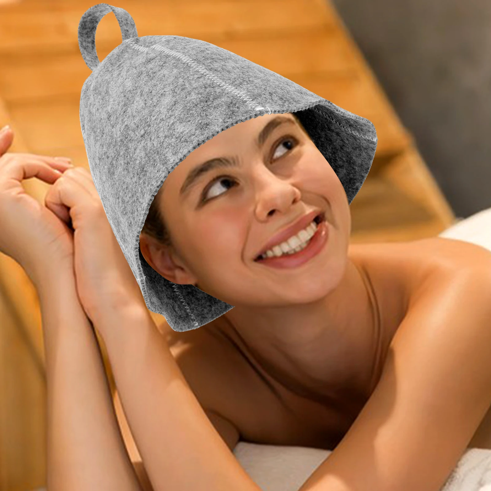 

1 set Felt Sauna Hat for Women Men Lightweight Comfortable Bath Cap Mat Combination Elastic Non-Deforming Design Portable Shower
